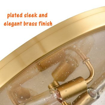 Rovigo Modern Brass Flush Mount Ceiling Light Seeded Glass Shade-3 Lights